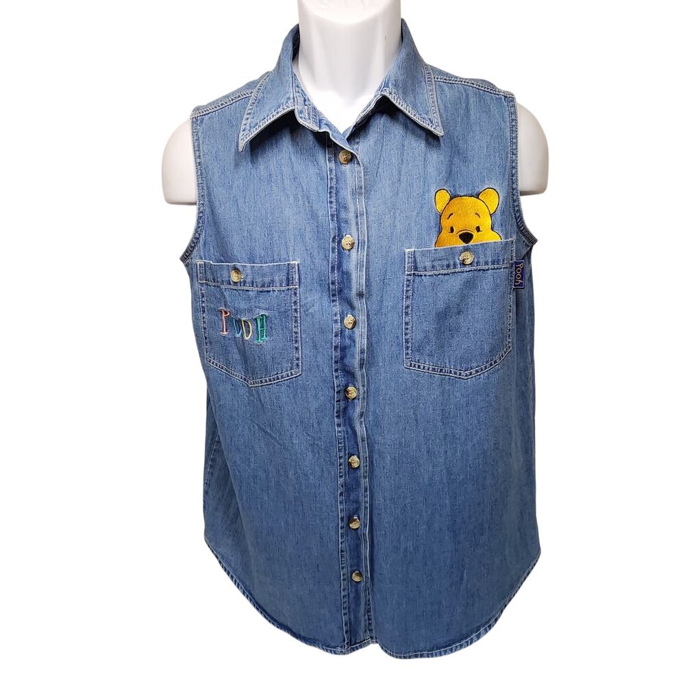 Disney Winne The Pooh Button-Up Denim Vest Embroidered Medium